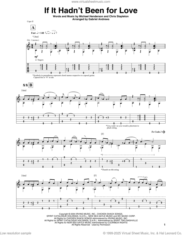 If It Hadn't Been For Love sheet music for guitar solo by Adele, Chris Stapleton and Michael Henderson, intermediate skill level