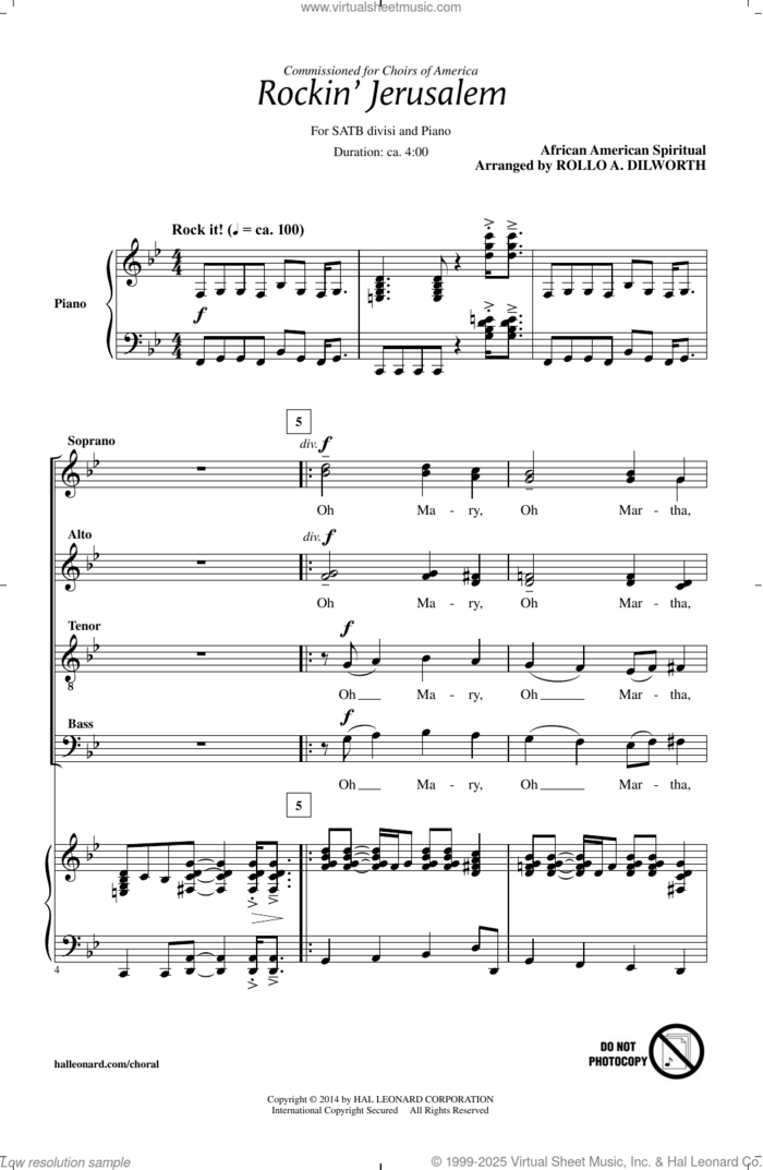 Rockin' Jerusalem (arr. Rollo Dilworth) sheet music for choir (SATB Divisi)  and Rollo Dilworth, intermediate skill level