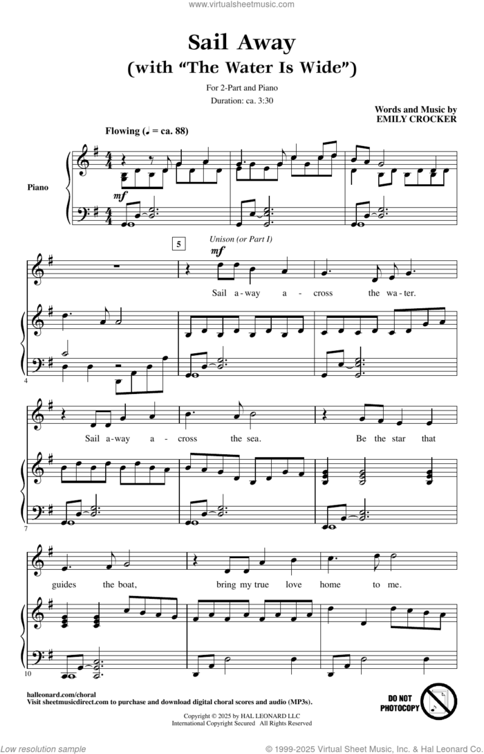 Sail Away (with 'The Water Is Wide') sheet music for choir (2-Part) by Emily Crocker, intermediate duet