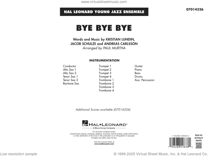 Bye Bye Bye (arr. Paul Murtha) (COMPLETE) sheet music for jazz band by Paul Murtha, Andreas Carlsson, Jacob Schulze and Kristian Lundin, intermediate skill level