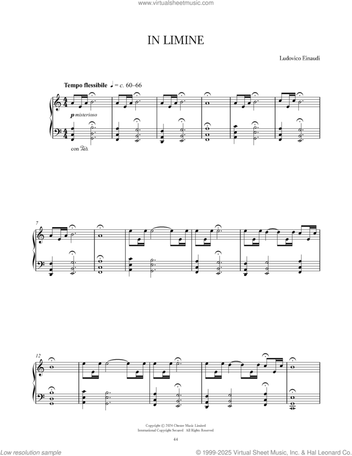 In Limine sheet music for piano solo by Ludovico Einaudi, intermediate skill level