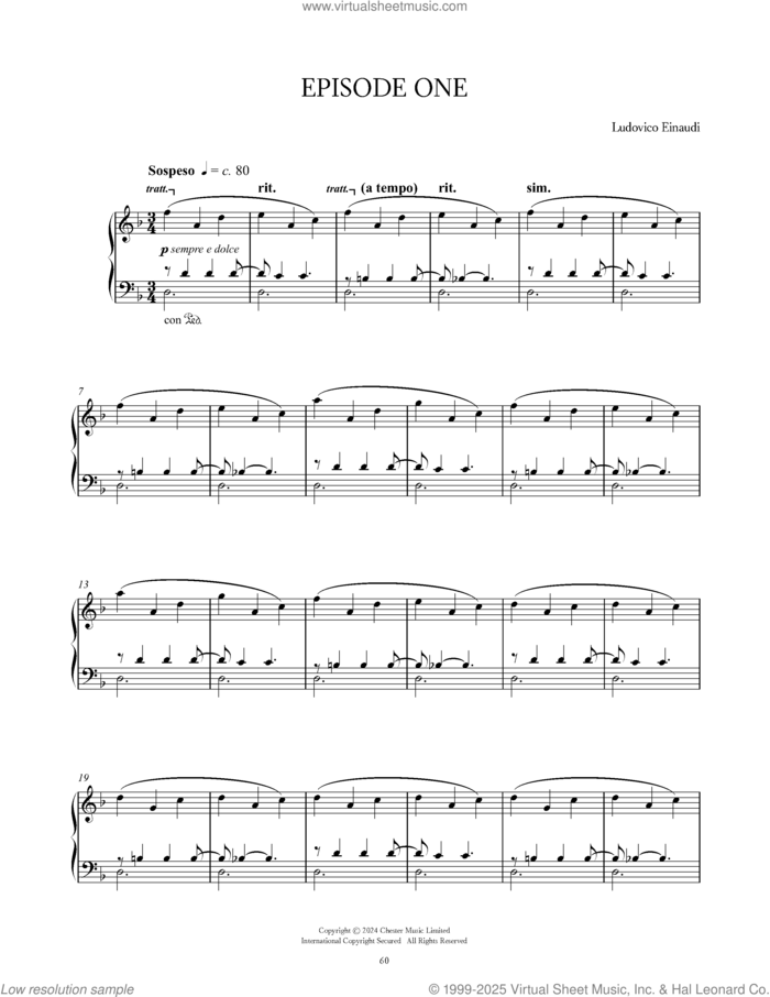 Episode One sheet music for piano solo by Ludovico Einaudi, intermediate skill level