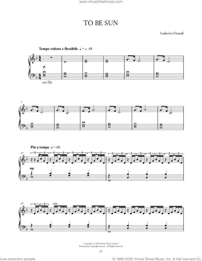 To Be Sun sheet music for piano solo by Ludovico Einaudi, intermediate skill level