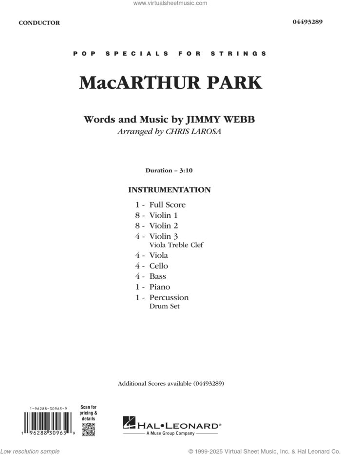 MacArthur Park (arr. Chris Larosa) (COMPLETE) sheet music for orchestra by Jimmy Webb and Chris Larosa, intermediate skill level