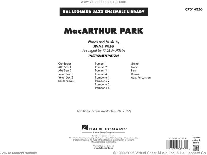 MacArthur Park (arr. Paul Murtha) (COMPLETE) sheet music for jazz band by Paul Murtha and Jimmy Webb, intermediate skill level