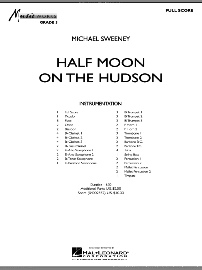 Half Moon On The Hudson (COMPLETE) sheet music for concert band by Michael Sweeney, intermediate skill level