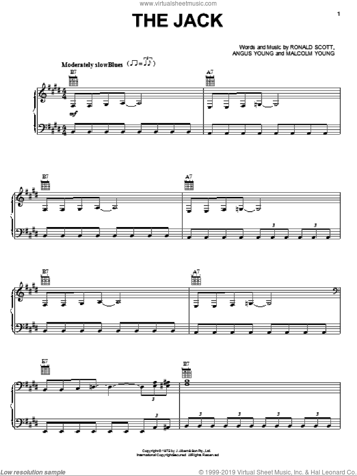 The Jack sheet music for voice, piano or guitar by AC/DC, Angus Young, Malcolm Young and Ronnie Scott, intermediate skill level