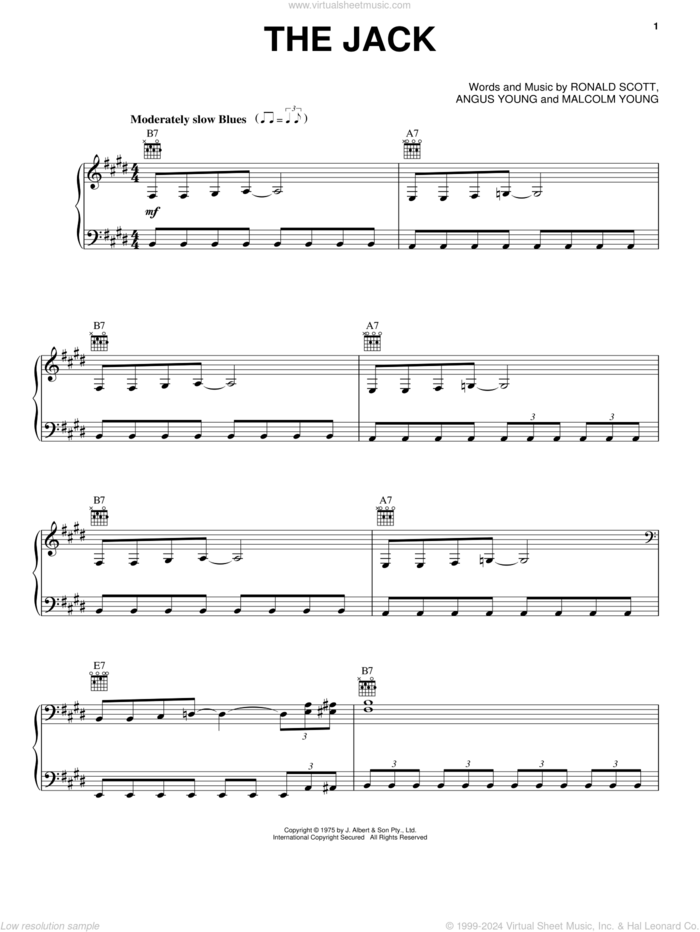 The Jack sheet music for voice, piano or guitar by AC/DC, Angus Young, Malcolm Young and Ronnie Scott, intermediate skill level