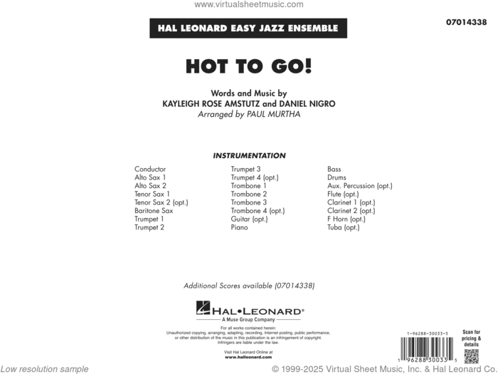 HOT TO GO! (arr. Paul Murtha) (COMPLETE) sheet music for jazz band by Paul Murtha, Chappell Roan, Daniel Nigro and Kayleigh Rose Amstutz, intermediate skill level