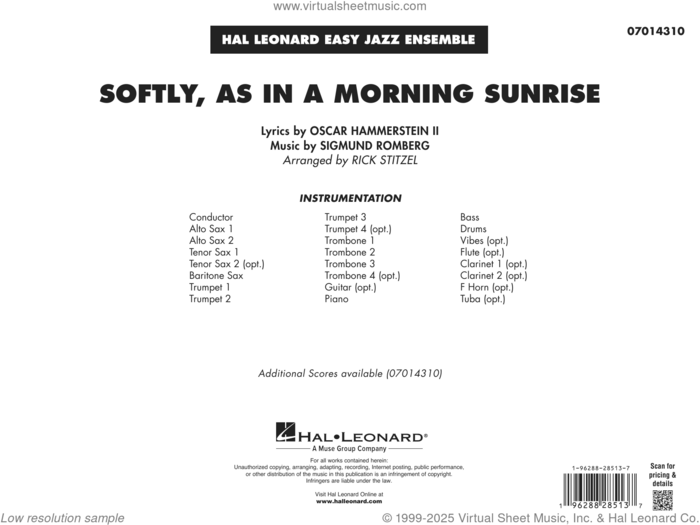 Softly, As In A Morning Sunrise (arr. Rick Stitzel) (COMPLETE) sheet music for jazz band by Oscar II Hammerstein, Rick Stitzel and Sigmund Romberg, intermediate skill level