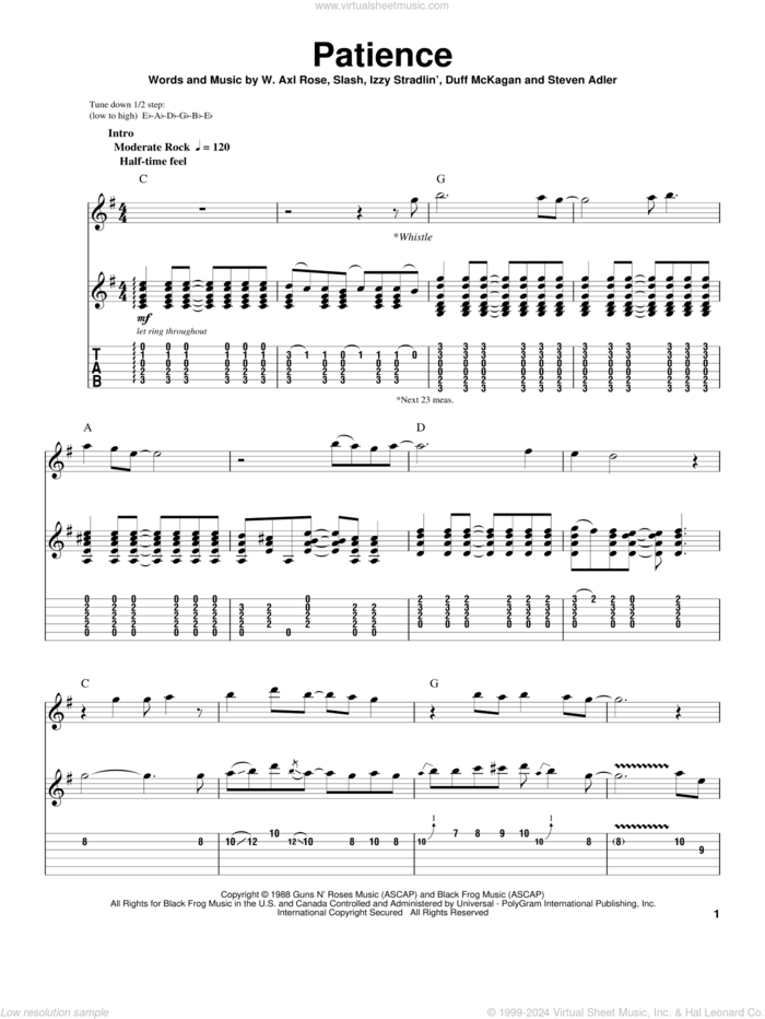 Roses - Patience sheet music for guitar (tablature, play-along) v3