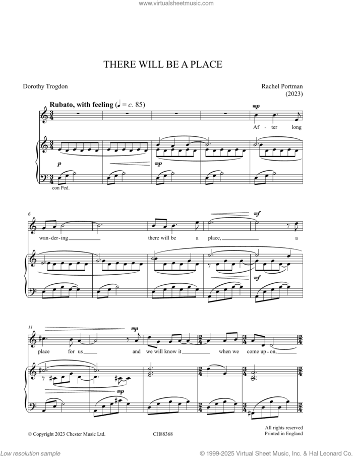 There Will Be A Place sheet music for voice and piano by Rachel Portman and Dorothy Trogdon, classical score, intermediate skill level