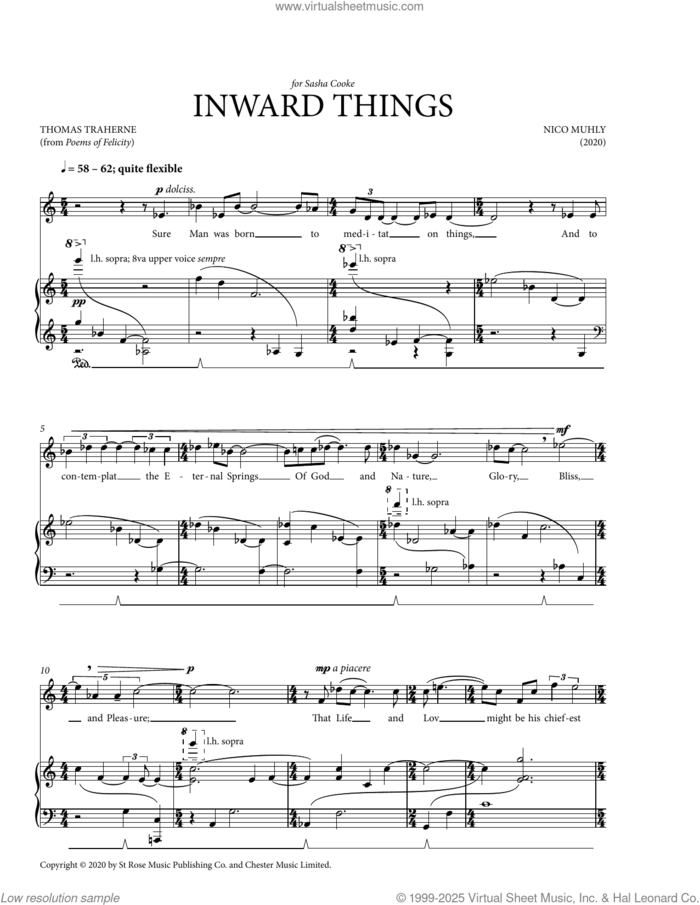 Inward Things sheet music for voice and piano (Mezzo Soprano) by Nico Muhly and Thomas Traherne, classical score, intermediate skill level