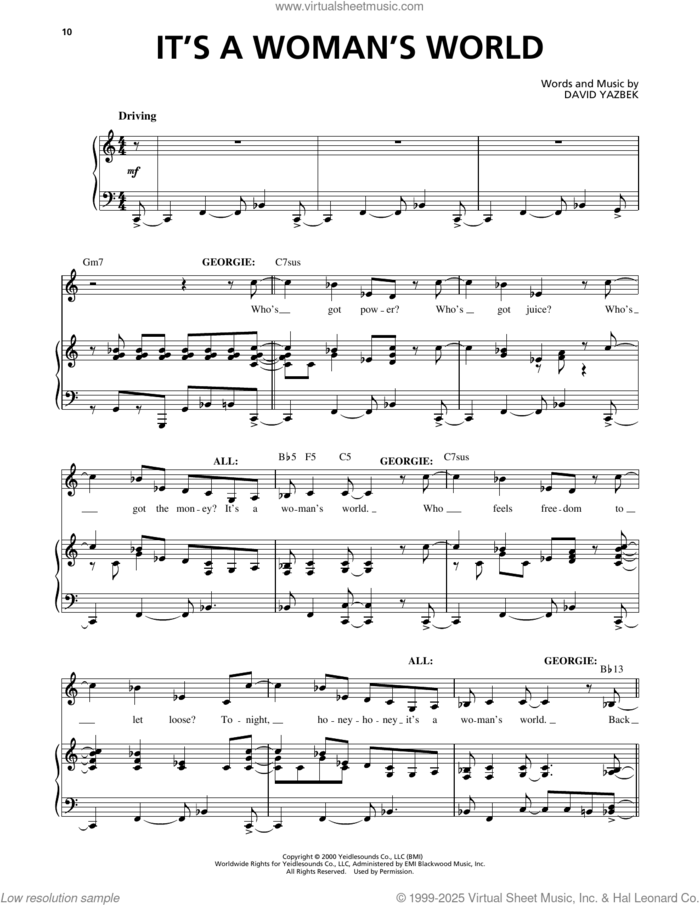 It's A Woman's World (from The Full Monty) sheet music for voice, piano or guitar by David Yazbek, intermediate skill level