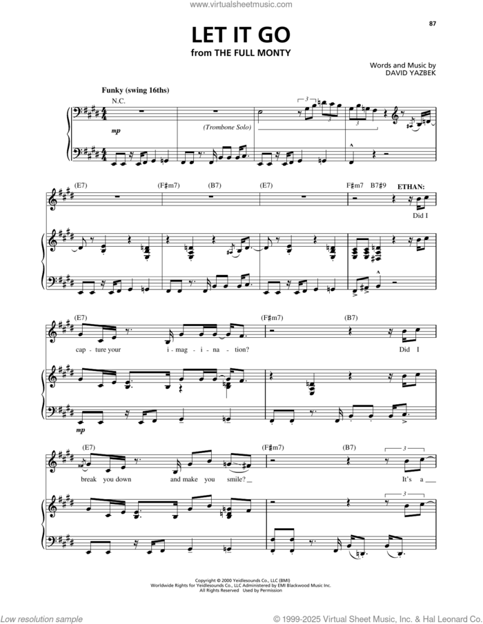 Let It Go (from The Full Monty) sheet music for voice, piano or guitar by David Yazbek, intermediate skill level