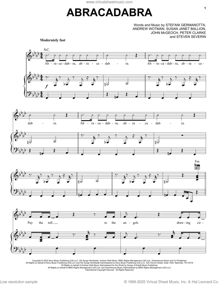 Abracadabra sheet music for voice, piano or guitar by Lady Gaga, Andrew Wotman (Andrew Watt), John McGeoch, Peter Clarke, Steven Severin and Susan Janet Ballion, intermediate skill level