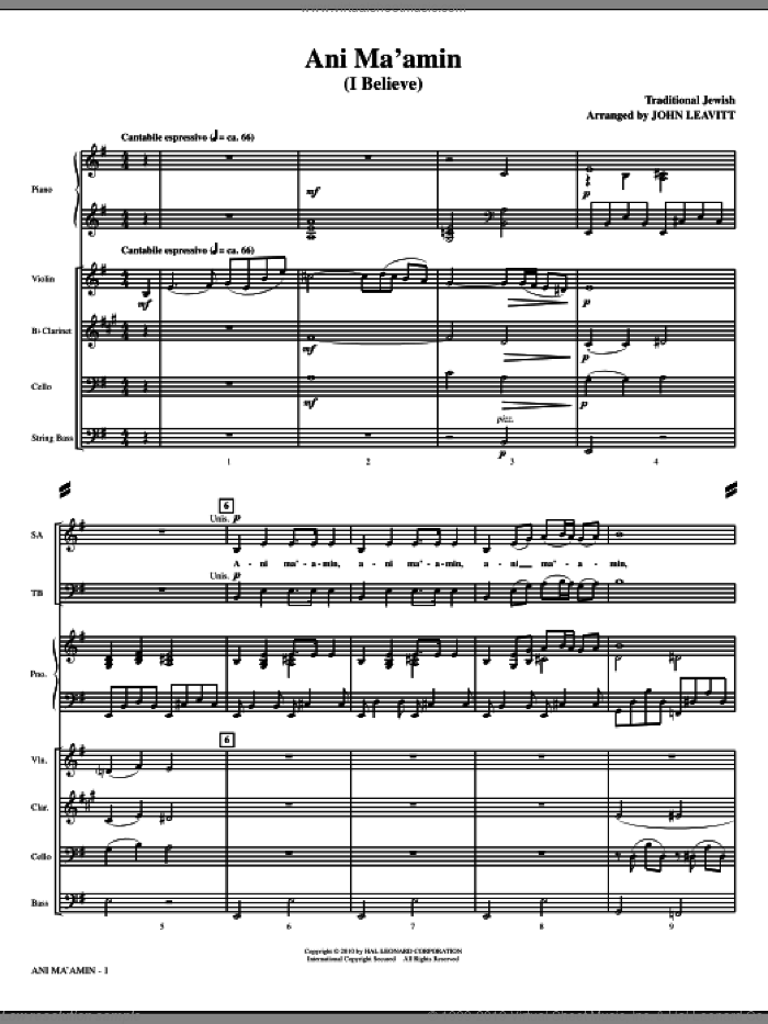 Ani Ma'amin (I Believe) (complete set of parts) sheet music for orchestra/band (Special) by John Leavitt and Miscellaneous, intermediate skill level