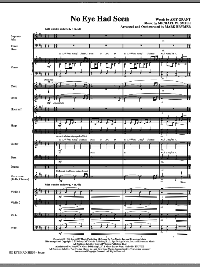 No Eye Had Seen (complete set of parts) sheet music for orchestra/band (chamber ensemble) by Mark Brymer, Amy Grant and Michael W. Smith, intermediate skill level