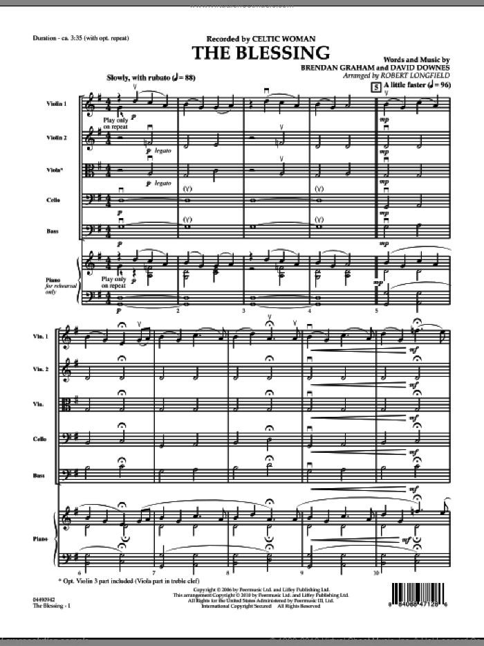 The Blessing (COMPLETE) sheet music for orchestra by Brendan Graham, David Downes, Celtic Woman and Robert Longfield, intermediate skill level
