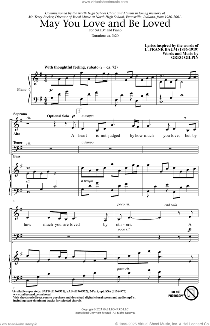 May You Love And Be Loved sheet music for choir (SATB: soprano, alto, tenor, bass) by Greg Gilpin and L. Frank Baum, intermediate skill level