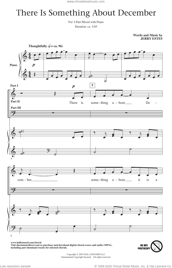 There Is Something About December sheet music for choir (3-Part Mixed) by Jerry Estes, intermediate skill level