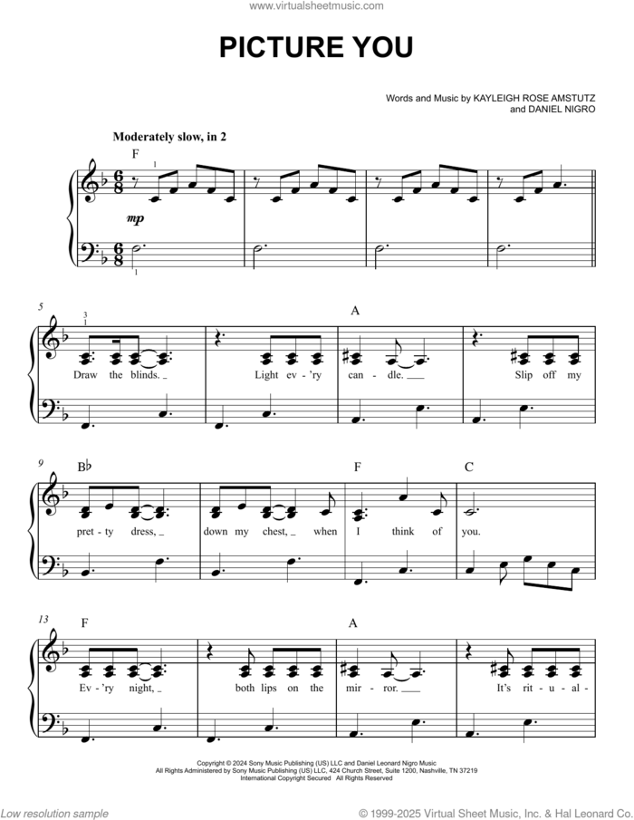 Picture You sheet music for piano solo by Chappell Roan, Daniel Nigro and Kayleigh Rose Amstutz, easy skill level