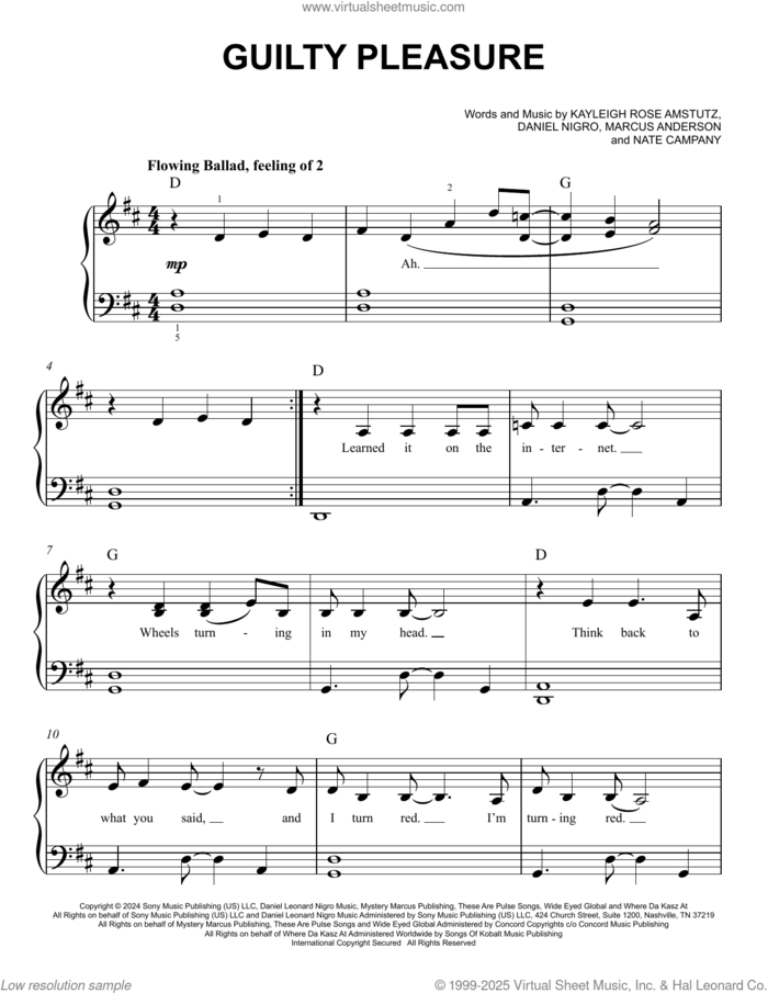 Guilty Pleasure sheet music for piano solo by Chappell Roan, Daniel Nigro, Kayleigh Rose Amstutz, Marcus Anderson and Nate Campany, easy skill level