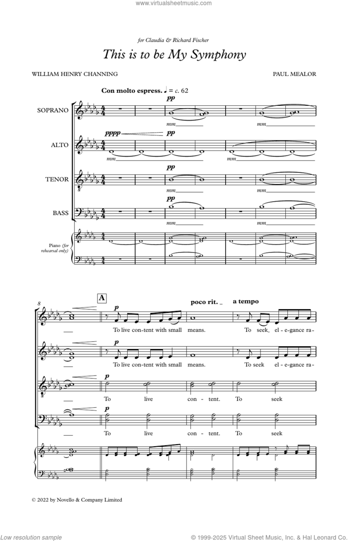 This Is To Be My Symphony sheet music for choir (SATB Divisi) by Paul Mealor and William Henry Channing, intermediate skill level