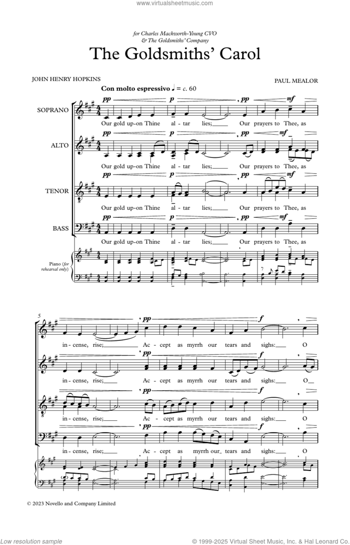 The Goldsmiths' Carol sheet music for choir (SATB: soprano, alto, tenor, bass) by Paul Mealor and John H. Hopkins, intermediate skill level