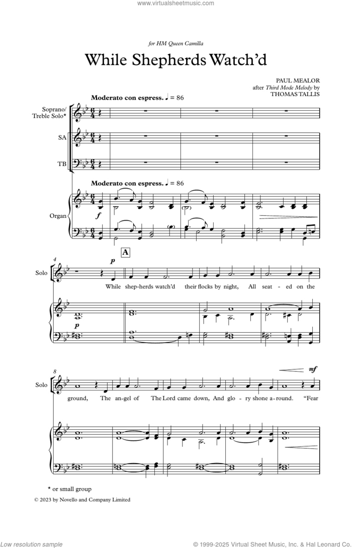 While Shepherds Watch'd sheet music for choir (SATB: soprano, alto, tenor, bass) by Paul Mealor, Nahum Tate and Thomas Tallis, intermediate skill level