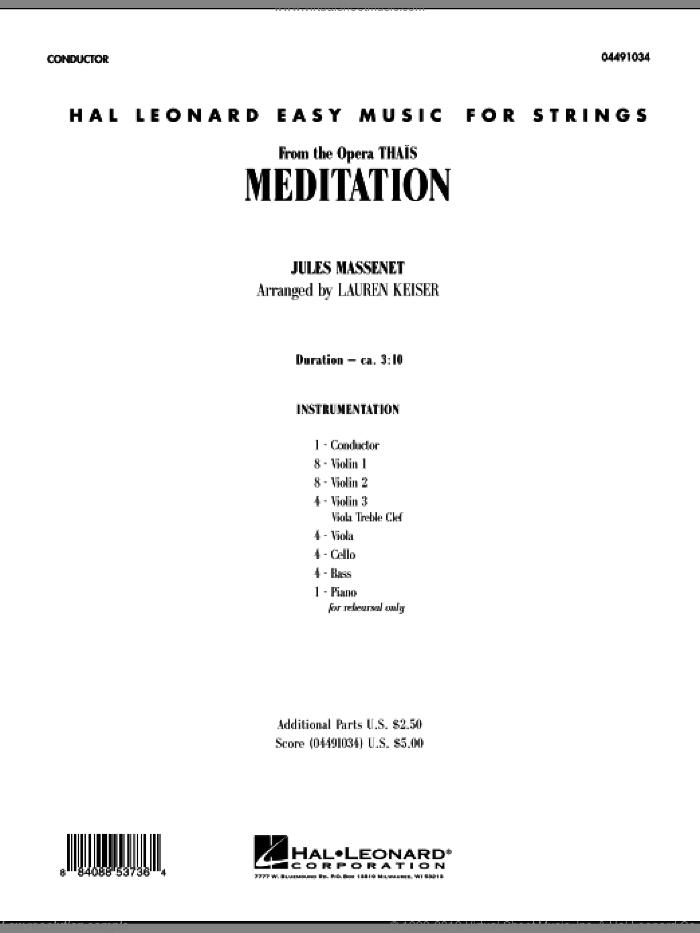 Meditation (COMPLETE) sheet music for orchestra by Jules Massenet and Lauren Keiser, classical score, intermediate skill level