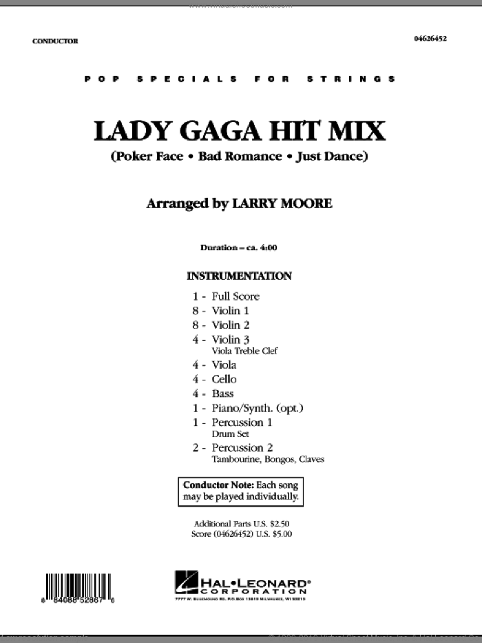 Lady GaGa Hit Mix (COMPLETE) sheet music for orchestra by Lady GaGa and Larry Moore, intermediate skill level