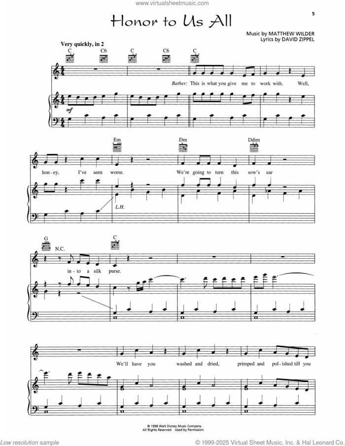 Honor To Us All (from Mulan) sheet music for voice, piano or guitar by David Zippel & Matthew Wilder, David Zippel and Matthew Wilder, intermediate skill level