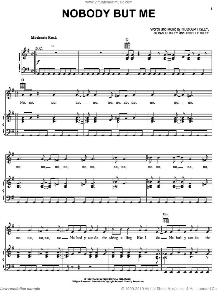 Nobody But Me sheet music for voice, piano or guitar by The Human Beinz, O Kelly Isley, Ronald Isley and Rudolph Isley, intermediate skill level