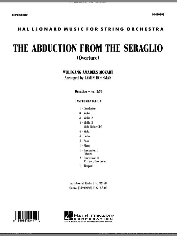 The Abduction From The Seraglio (Overture) (COMPLETE) sheet music for orchestra by Wolfgang Amadeus Mozart and Jamin Hoffman, classical score, intermediate skill level