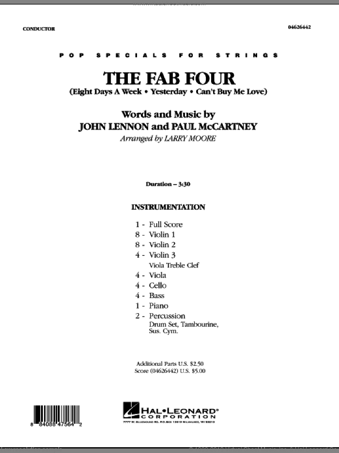 The Fab Four (COMPLETE) sheet music for orchestra by Paul McCartney, John Lennon, Larry Moore and The Beatles, intermediate skill level