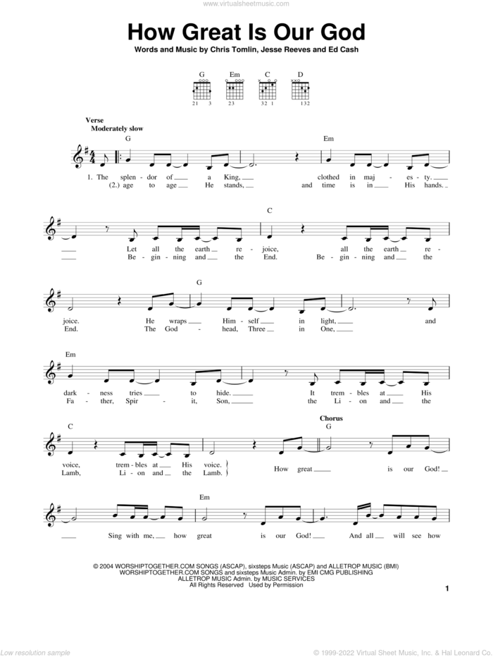 How Great Is Our God sheet music for guitar solo (chords) by Chris Tomlin, Ed Cash and Jesse Reeves, easy guitar (chords)
