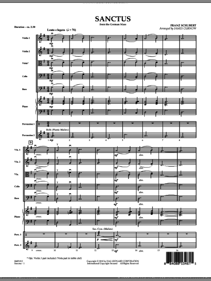 Sanctus (from German Mass) (COMPLETE) sheet music for orchestra by Franz Schubert and James Curnow, classical score, intermediate skill level