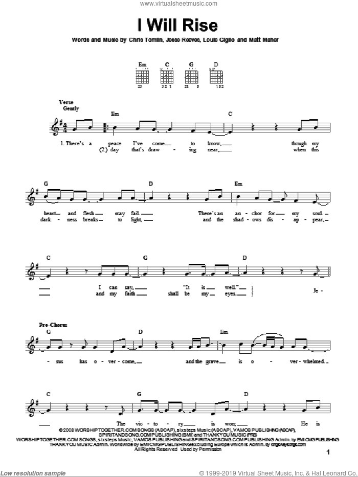 I Will Rise sheet music for guitar solo (chords) by Chris Tomlin, Jesse Reeves, Louis Giglio and Matt Maher, easy guitar (chords)