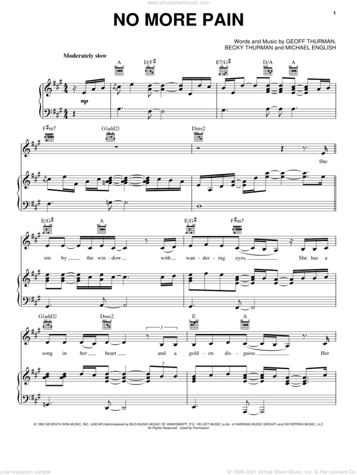 No More Pain sheet music for voice, piano or guitar by Point Of Grace, Becky Thurman, Geoff Thurman and Michael English, intermediate skill level