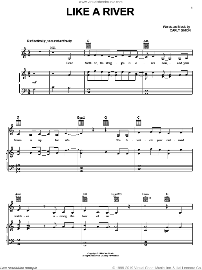 Like A River sheet music for voice, piano or guitar by Carly Simon, intermediate skill level
