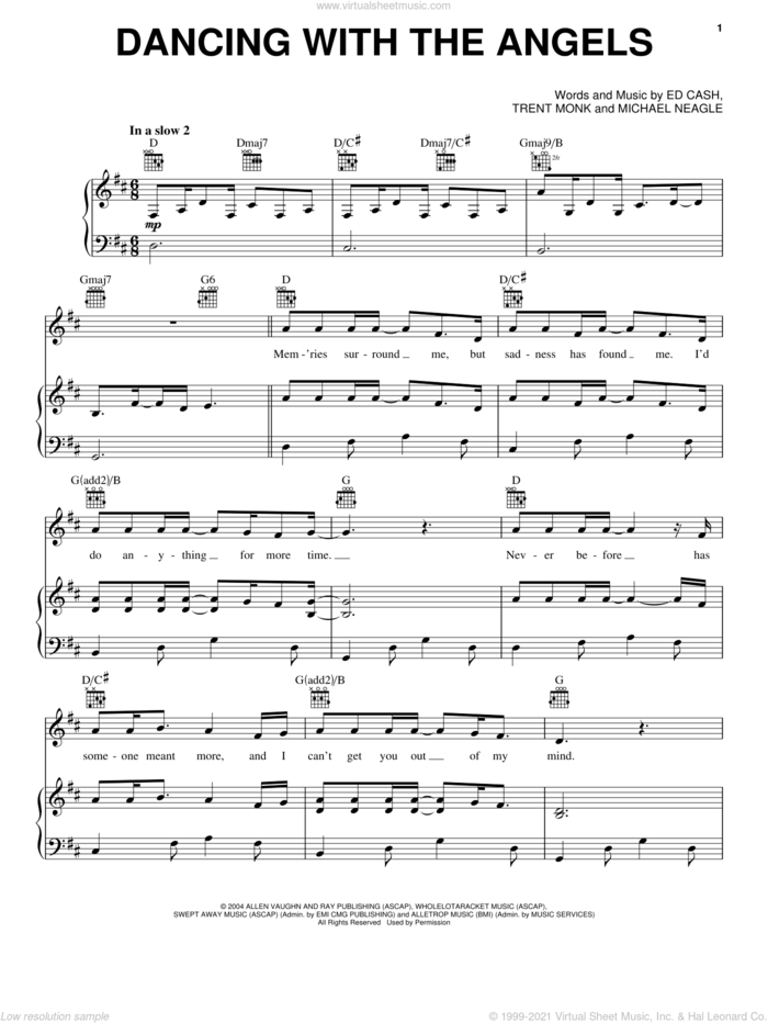 Dancing With The Angels sheet music for voice, piano or guitar by Monk & Neagle, Ed Cash, Michael Neagle and Trent Monk, intermediate skill level