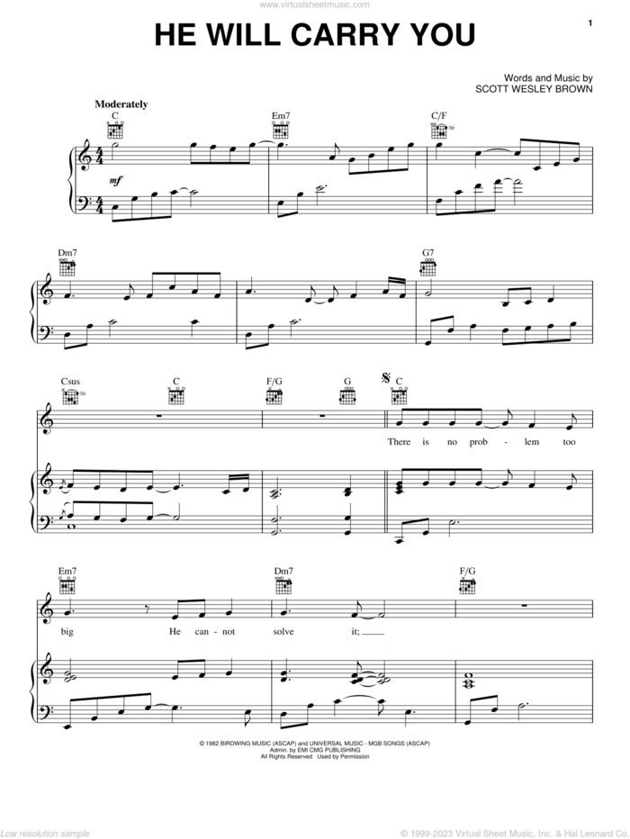 He Will Carry You sheet music for voice, piano or guitar by Scott Wesley Brown, intermediate skill level