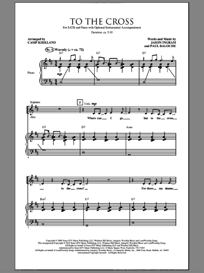 To The Cross sheet music for choir (SATB: soprano, alto, tenor, bass) by Jason Ingram, Paul Baloche and Camp Kirkland, intermediate skill level