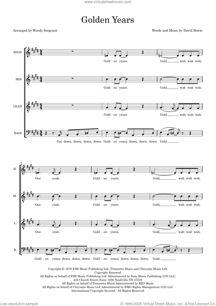 Golden Years (arr. Wendy Sergeant) sheet music for choir (TTBB: tenor, bass) by David Bowie and Wendy Sergeant, intermediate skill level