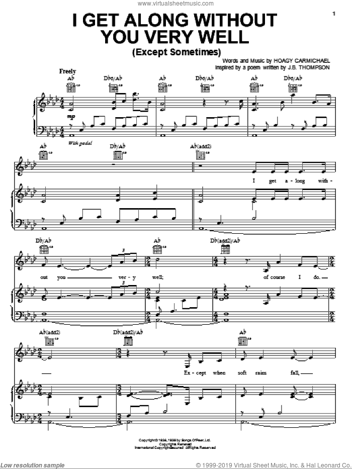 I Get Along Without You Very Well (Except Sometimes) sheet music for voice, piano or guitar by Jamie Cullum and Hoagy Carmichael, intermediate skill level