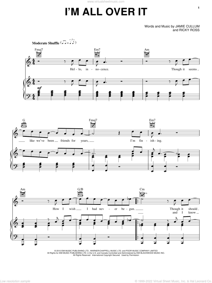 I'm All Over It sheet music for voice, piano or guitar by Jamie Cullum and Ricky Ross, intermediate skill level