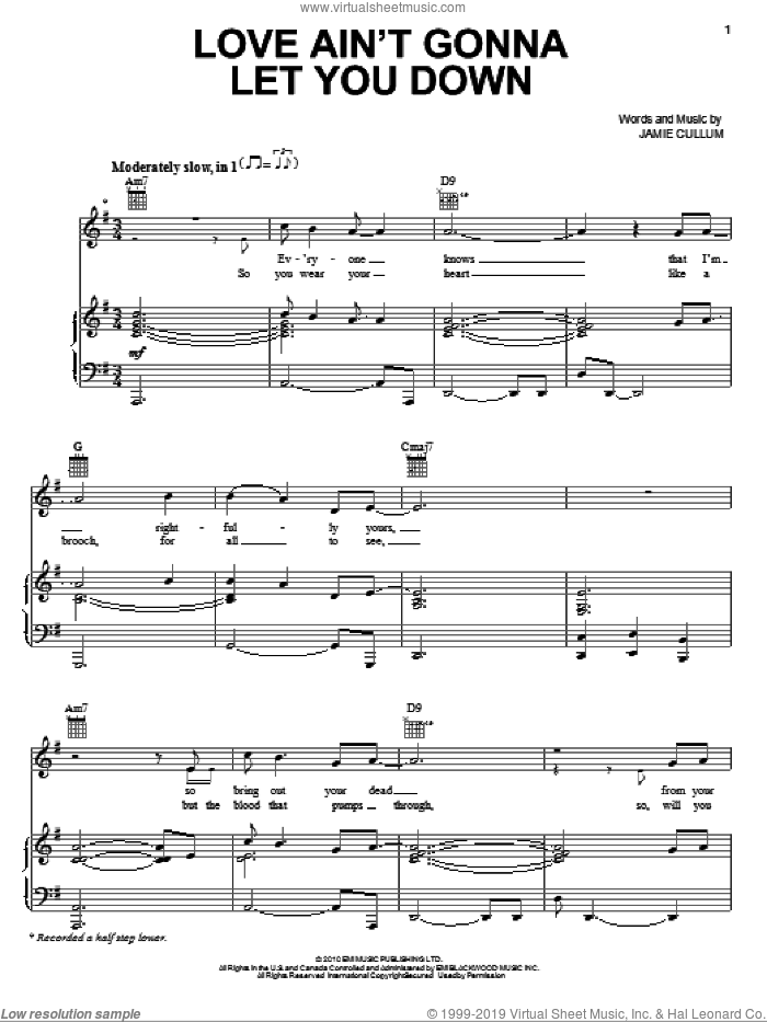 Love Ain't Gonna Let You Down sheet music for voice, piano or guitar by Jamie Cullum, intermediate skill level