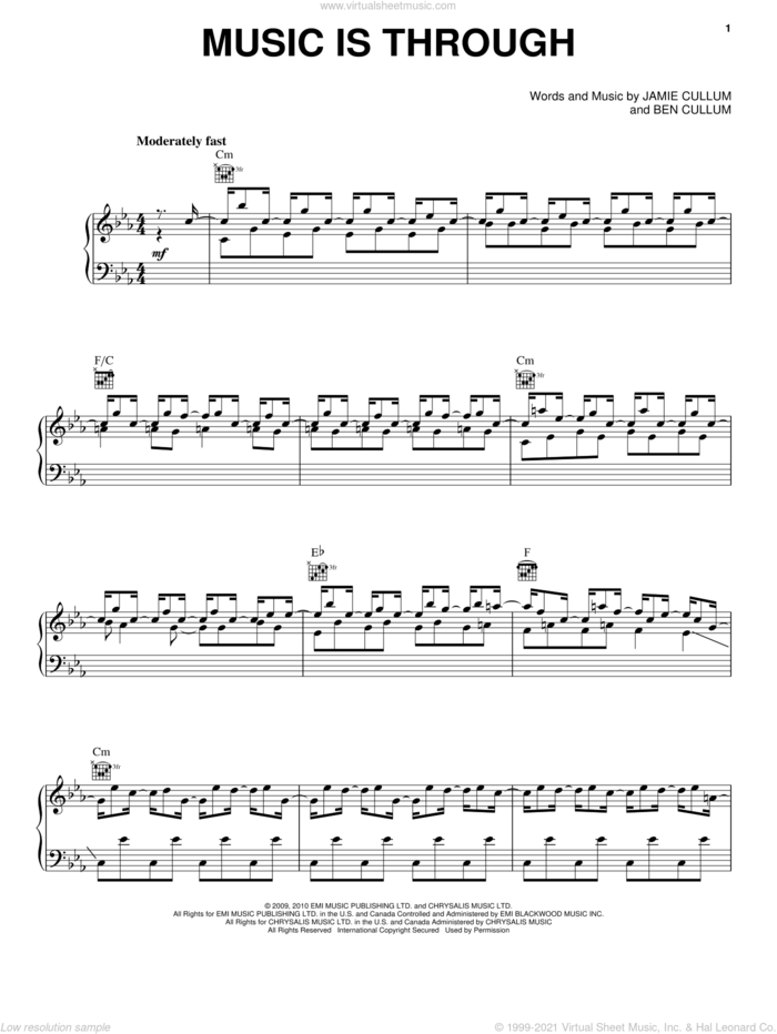Music Is Through sheet music for voice, piano or guitar by Jamie Cullum and Ben Cullum, intermediate skill level