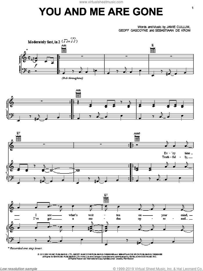 You And Me Are Gone sheet music for voice, piano or guitar by Jamie Cullum, Geoff Gascoyne and Sebastiaan De Krom, intermediate skill level